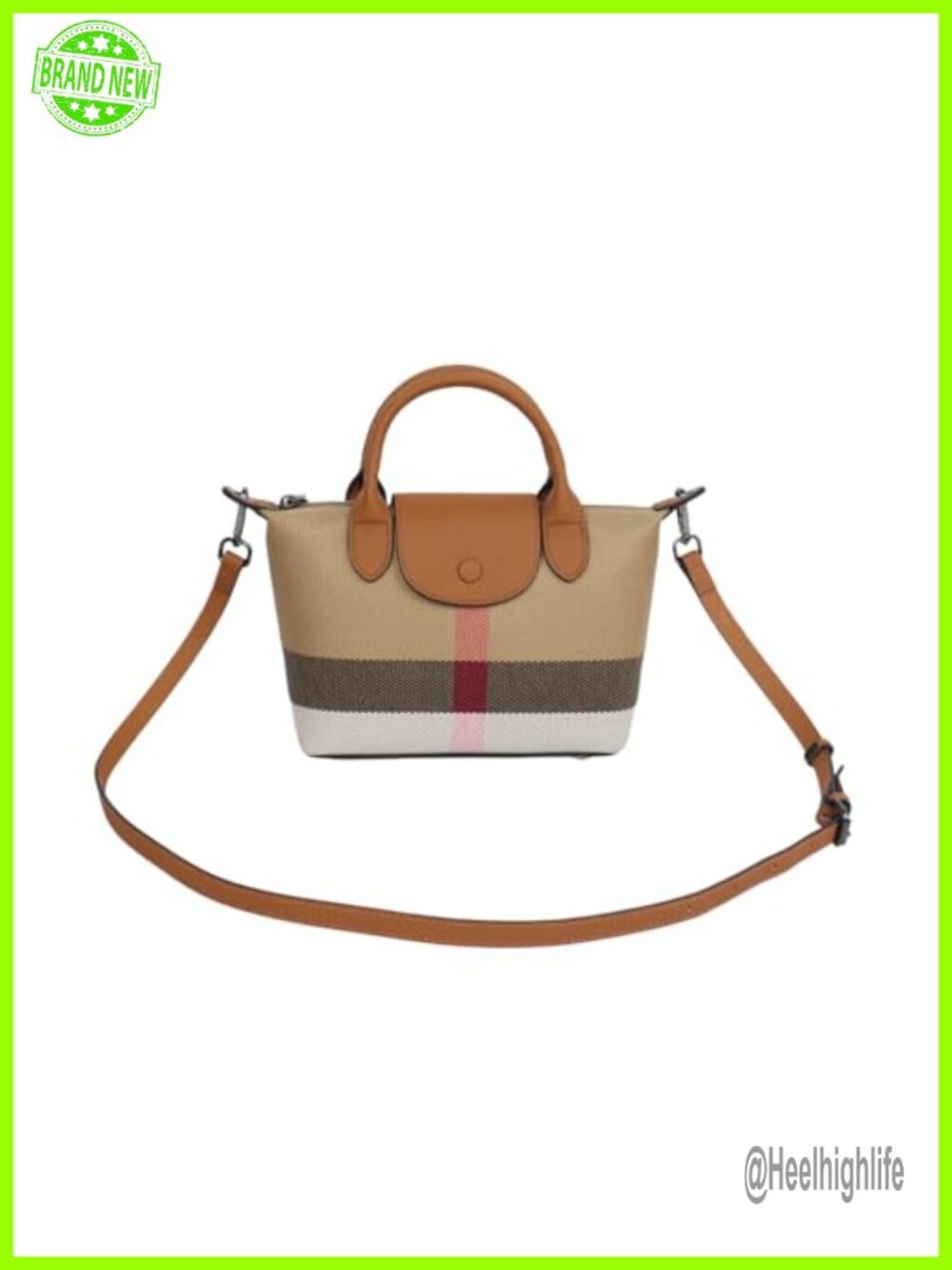Plaid Satchel Handbag Canvas Leather Trim Crossbody Shoulder Bag
